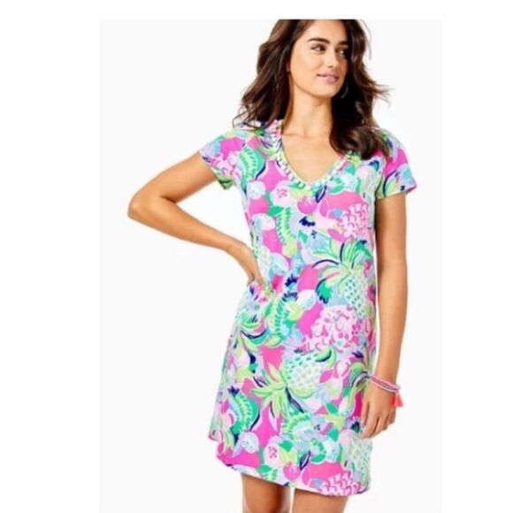 Lilly Pulitzer Etta V-Neck Multi Raise The Bar Pom Pom Shift Dress Size small Pi - Picture 9 of 9